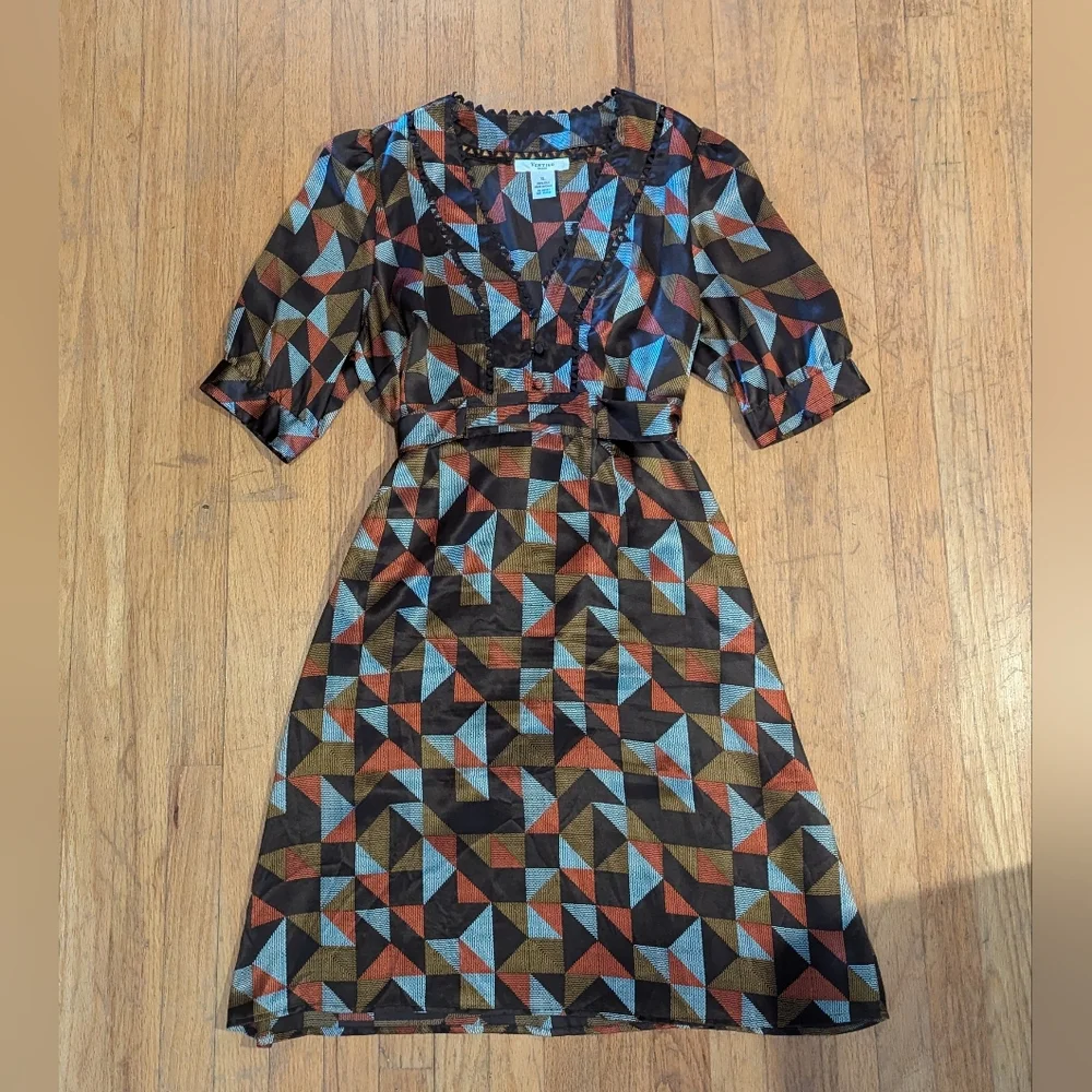 Vertigo Paris Geometric Dress - Black, Brown, Blue, Red - Picture 1 of 8